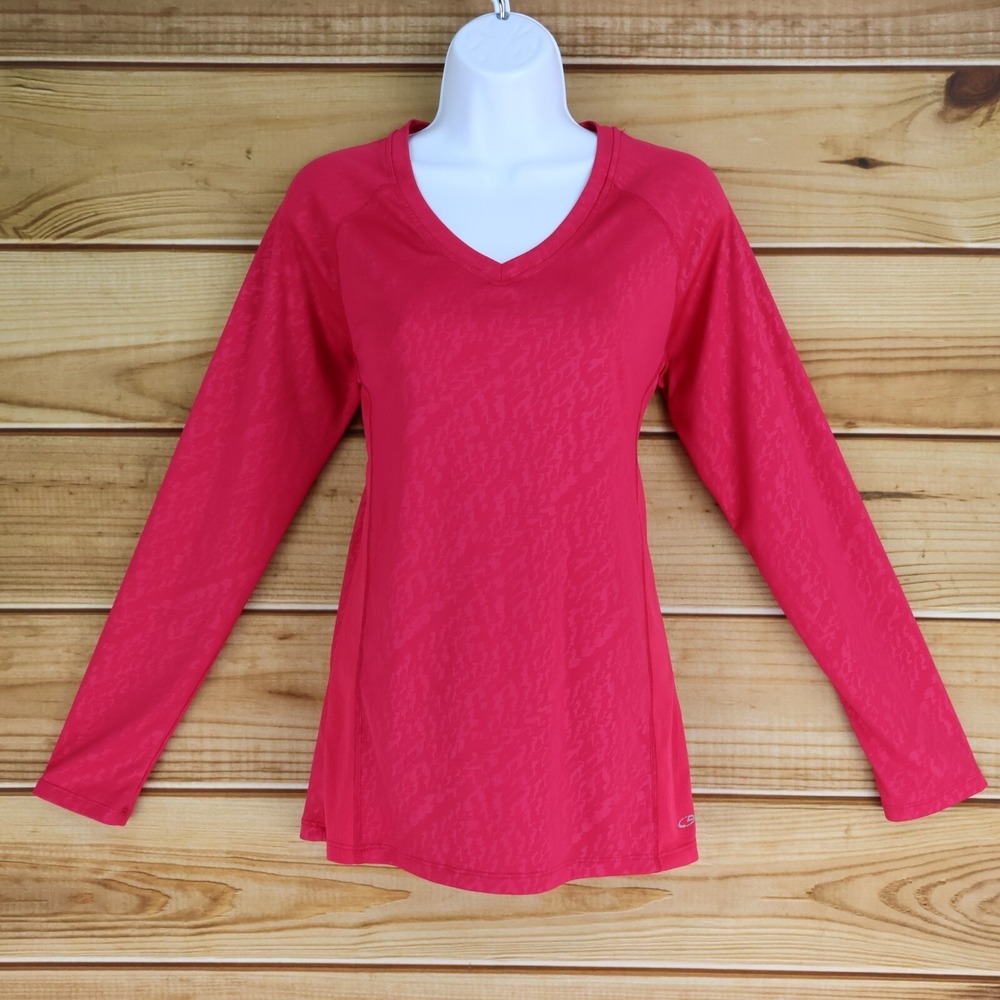c9 by Champion Long Sleeve Activewear Shirt Womens Size M Pink Geometric Stretch